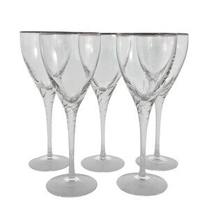 5 Lenox Encore Platinum Water Glasses 8.5" vertical swirl fine crystal silver ri